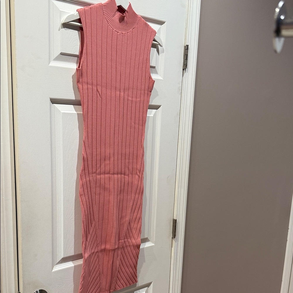 Eva Mendes for New York & Company Pink Ribbed Midi Dress
